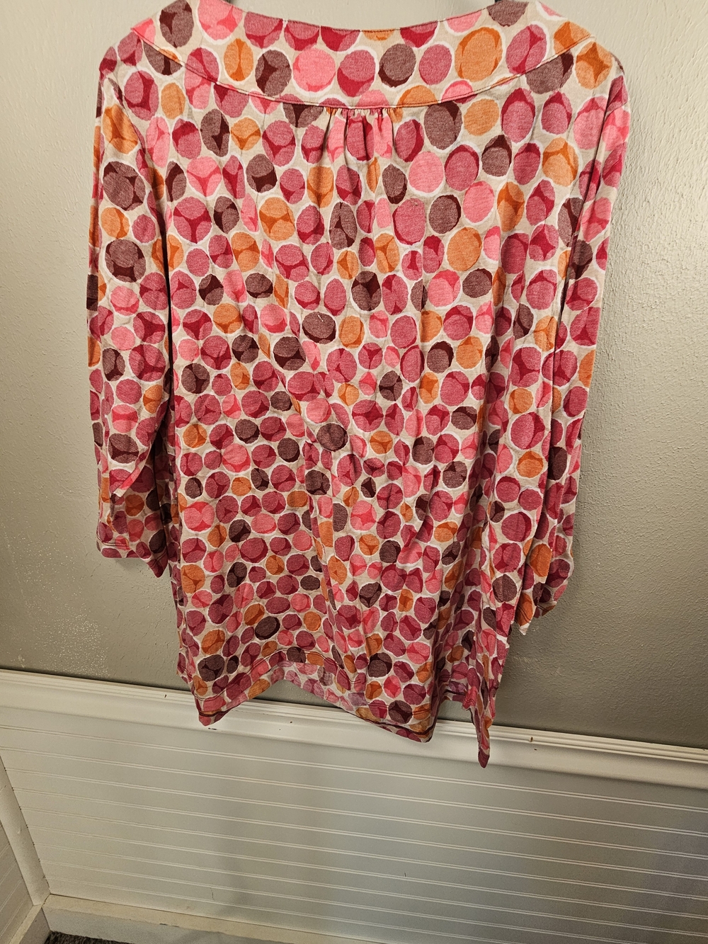 Ruby Rd. Pink Orange Brown Dot-Print Long Sleeve Womens Blouse